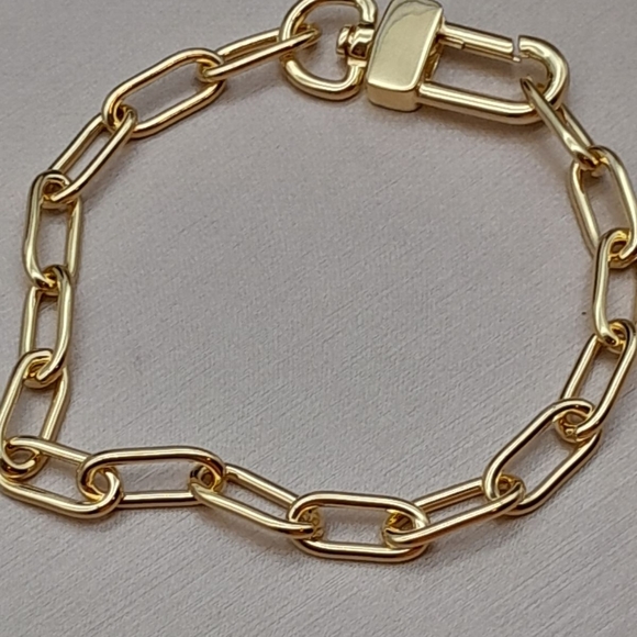 18k YELLOW GOLD OVER BRONZE PAPERCLIP BRACELET, SIZE 8. - Picture 3 of 3